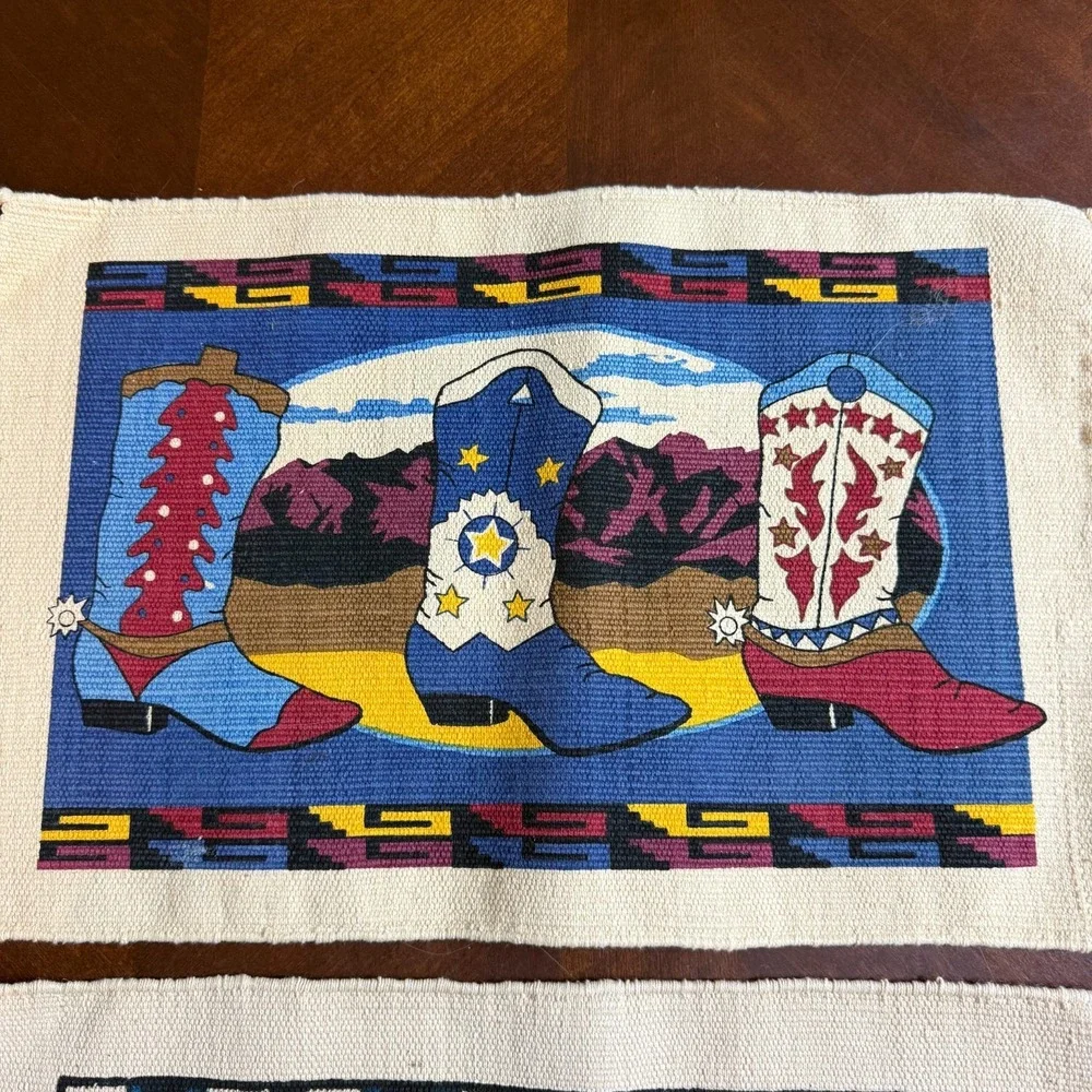 Southwestern‎ Placemats Lot El Paso Saddleblanket Cowboy Boots & Native